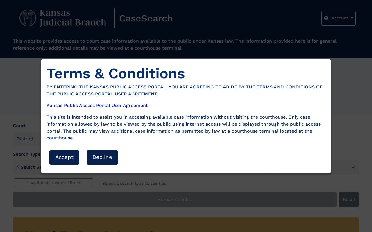 Grant County docket search form in Kansas CaseSearch