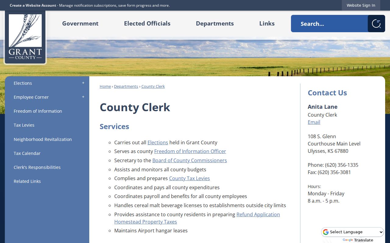 Grant County administrative clerk page distinct from court docket clerk