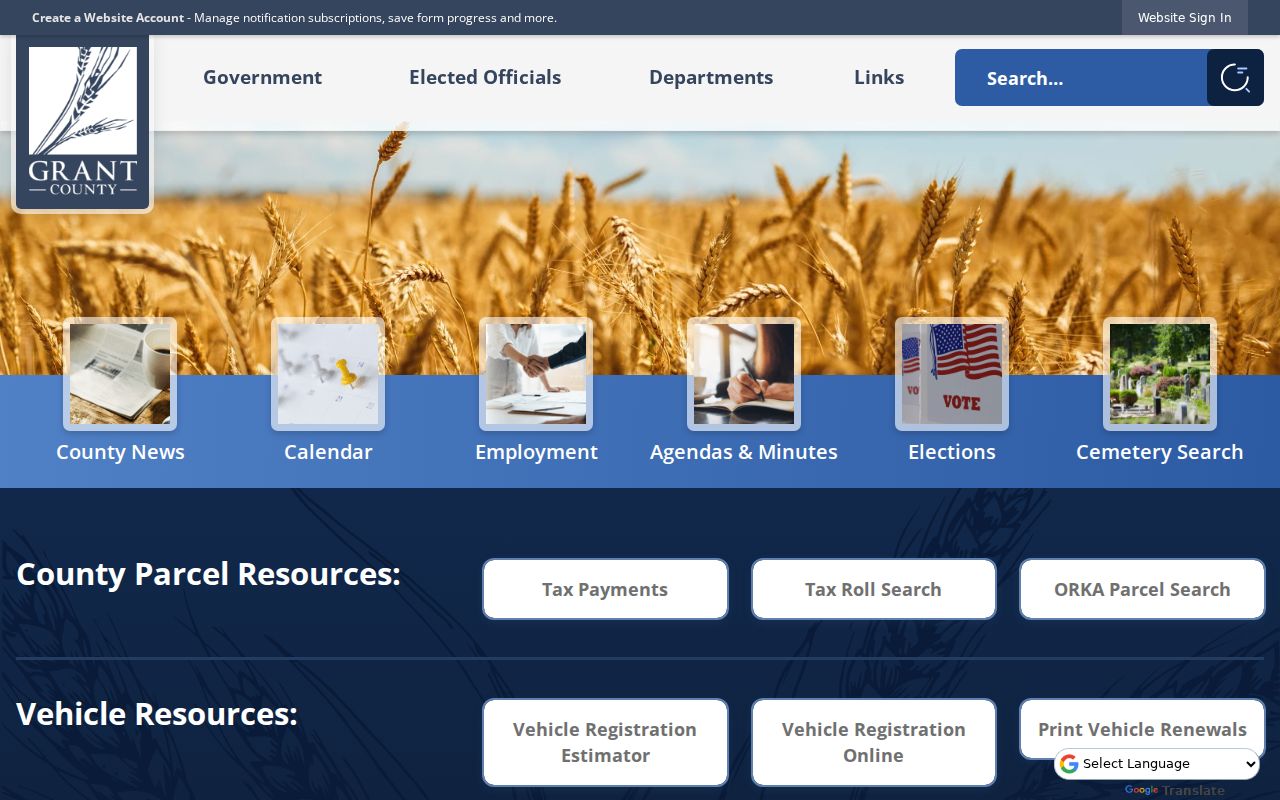 Grant County government home page court docket routes